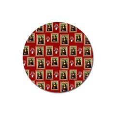 Mona Lisa Frame Pattern Red Magnet 3  (round) by snowwhitegirl