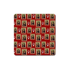 Mona Lisa Frame Pattern Red Square Magnet by snowwhitegirl