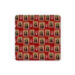 Mona Lisa Frame Pattern Red Square Magnet Front