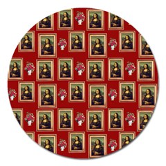 Mona Lisa Frame Pattern Red Magnet 5  (round) by snowwhitegirl