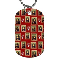 Mona Lisa Frame Pattern Red Dog Tag (two Sides) by snowwhitegirl