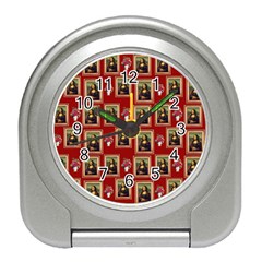 Mona Lisa Frame Pattern Red Travel Alarm Clock by snowwhitegirl