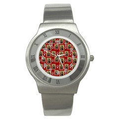 Mona Lisa Frame Pattern Red Stainless Steel Watch by snowwhitegirl