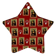 Mona Lisa Frame Pattern Red Star Ornament (two Sides) by snowwhitegirl