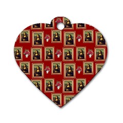 Mona Lisa Frame Pattern Red Dog Tag Heart (one Side) by snowwhitegirl