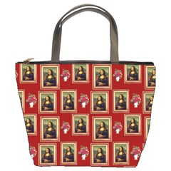 Mona Lisa Frame Pattern Red Bucket Bag by snowwhitegirl