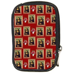 Mona Lisa Frame Pattern Red Compact Camera Leather Case by snowwhitegirl