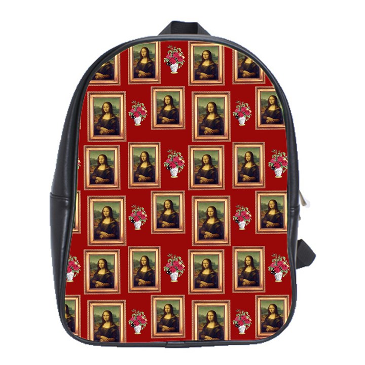 Mona Lisa Frame Pattern Red School Bag (Large)