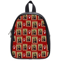 Mona Lisa Frame Pattern Red School Bag (small) by snowwhitegirl