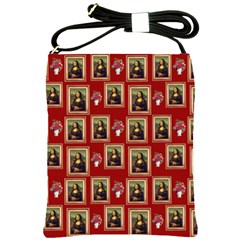 Mona Lisa Frame Pattern Red Shoulder Sling Bag by snowwhitegirl