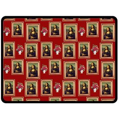 Mona Lisa Frame Pattern Red Fleece Blanket (large)  by snowwhitegirl