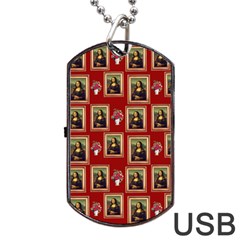 Mona Lisa Frame Pattern Red Dog Tag Usb Flash (two Sides) by snowwhitegirl