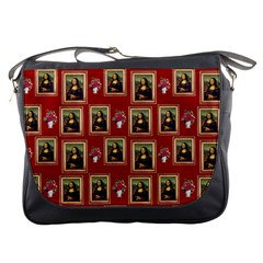 Mona Lisa Frame Pattern Red Messenger Bag by snowwhitegirl