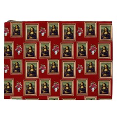 Mona Lisa Frame Pattern Red Cosmetic Bag (xxl) by snowwhitegirl