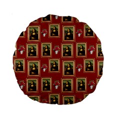 Mona Lisa Frame Pattern Red Standard 15  Premium Round Cushions by snowwhitegirl