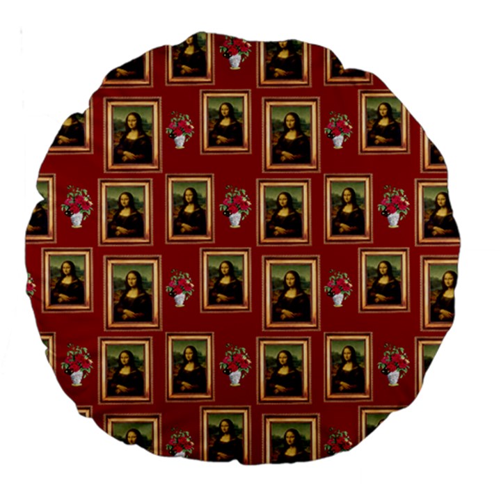 Mona Lisa Frame Pattern Red Large 18  Premium Round Cushions