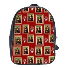 Mona Lisa Frame Pattern Red School Bag (xl) by snowwhitegirl