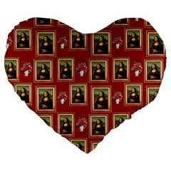 Mona Lisa Frame Pattern Red Large 19  Premium Heart Shape Cushions by snowwhitegirl