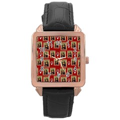 Mona Lisa Frame Pattern Red Rose Gold Leather Watch  by snowwhitegirl