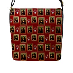 Mona Lisa Frame Pattern Red Flap Closure Messenger Bag (l) by snowwhitegirl