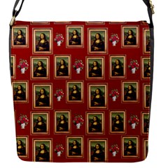 Mona Lisa Frame Pattern Red Flap Closure Messenger Bag (s) by snowwhitegirl