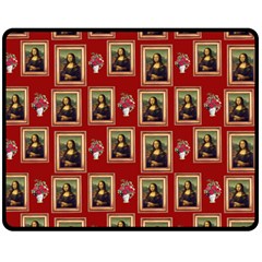 Mona Lisa Frame Pattern Red Double Sided Fleece Blanket (medium)  by snowwhitegirl