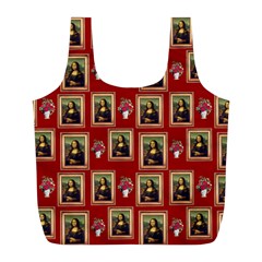 Mona Lisa Frame Pattern Red Full Print Recycle Bag (l) by snowwhitegirl