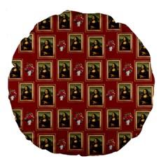 Mona Lisa Frame Pattern Red Large 18  Premium Flano Round Cushions by snowwhitegirl