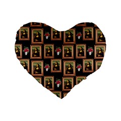 Mona Lisa Frame Pattern Standard 16  Premium Heart Shape Cushions by snowwhitegirl