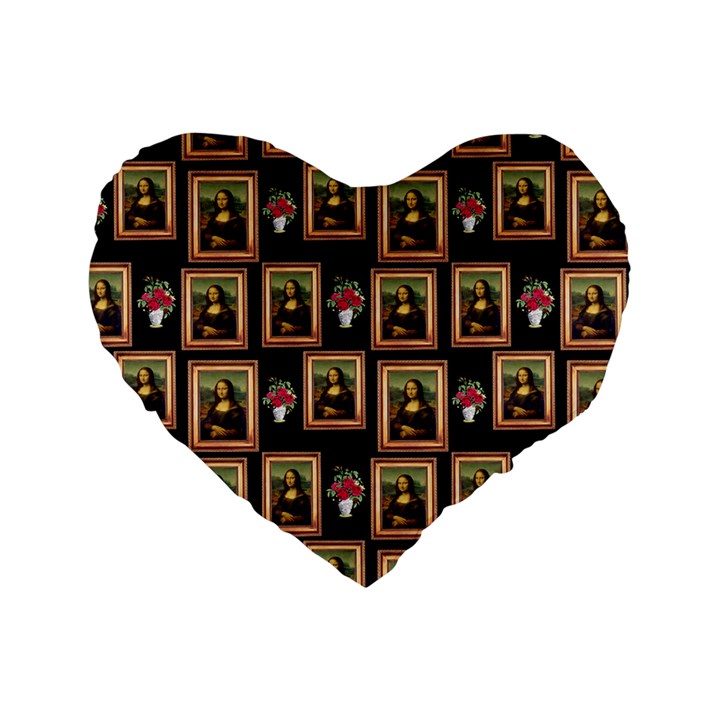 Mona Lisa Frame Pattern Standard 16  Premium Heart Shape Cushions