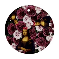 Mona Lisa Floral Black Ornament (Round)