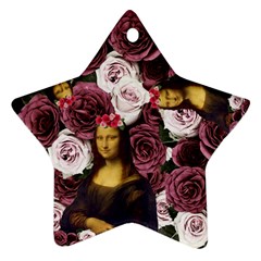 Mona Lisa Floral Black Star Ornament (Two Sides)