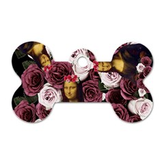 Mona Lisa Floral Black Dog Tag Bone (One Side)