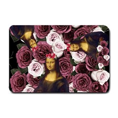 Mona Lisa Floral Black Small Doormat  by snowwhitegirl