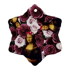 Mona Lisa Floral Black Snowflake Ornament (Two Sides)