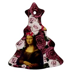 Mona Lisa Floral Black Christmas Tree Ornament (Two Sides)