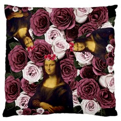 Mona Lisa Floral Black Large Cushion Case (Two Sides)