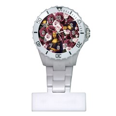 Mona Lisa Floral Black Plastic Nurses Watch