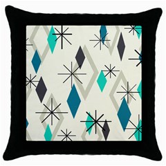 Atomic Era Diamonds (turquoise) Throw Pillow Case (black) by KayCordingly