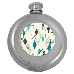 Atomic Era Diamonds (turquoise) Round Hip Flask (5 Oz) by KayCordingly