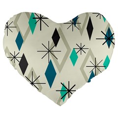 Atomic Era Diamonds (turquoise) Large 19  Premium Flano Heart Shape Cushions