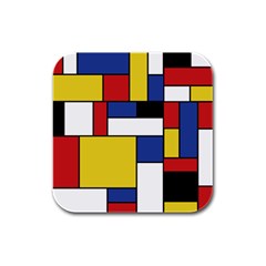 Mondrian Geometric Art Rubber Square Coaster (4 Pack)  by KayCordingly