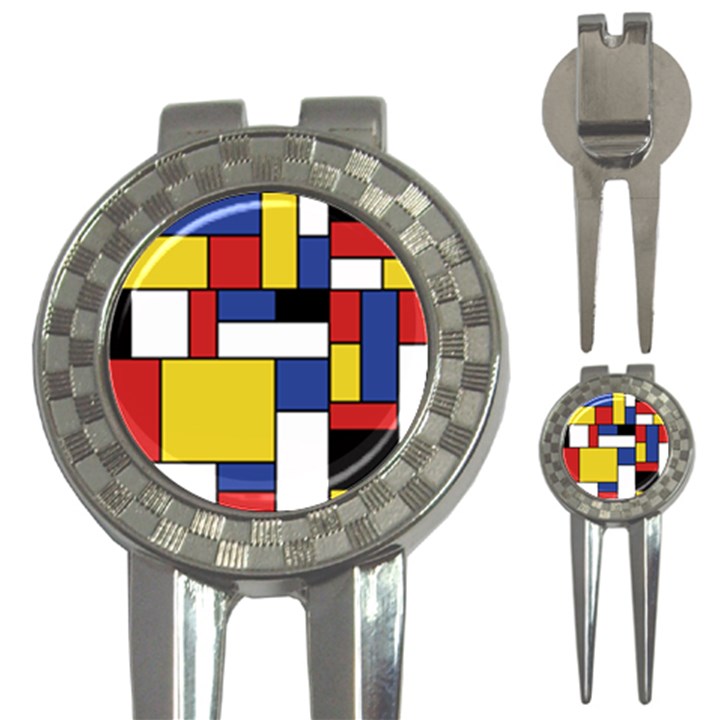 Mondrian Geometric Art 3-in-1 Golf Divots