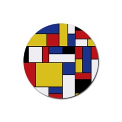 Mondrian Geometric Art Rubber Round Coaster (4 Pack)  by KayCordingly