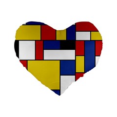 Mondrian Geometric Art Standard 16  Premium Heart Shape Cushions by KayCordingly