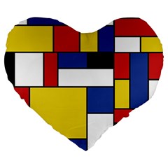 Mondrian Geometric Art Large 19  Premium Heart Shape Cushions by KayCordingly