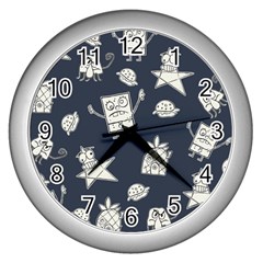 Doodle Bob Pattern Wall Clock (Silver)