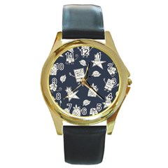 Doodle Bob Pattern Round Gold Metal Watch