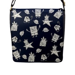 Doodle Bob Pattern Flap Closure Messenger Bag (L)