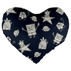 Doodle Bob Pattern Large 19  Premium Flano Heart Shape Cushions